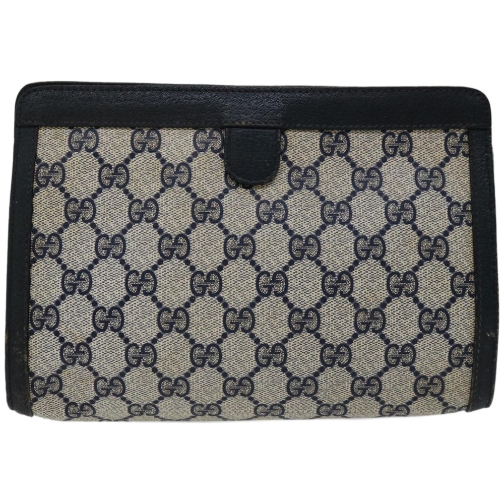 GUCCI GG Supreme Sherry Line Clutch Bag PVC Navy Red 89 01 032 Auth 66429 - Picture 2 of 16